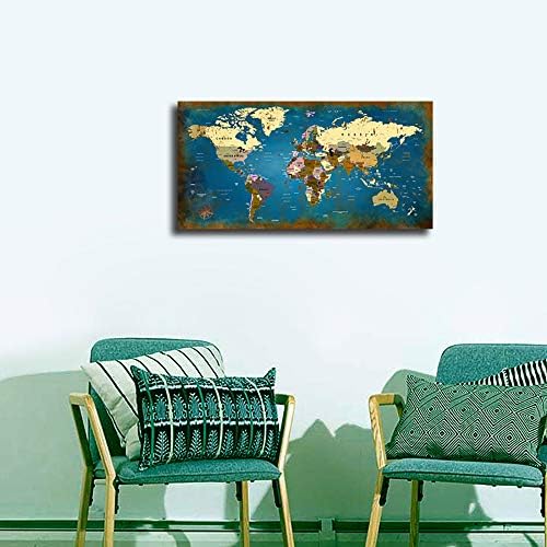 Velika Karta Svijeta zidna Umjetnost Nautička karta Teal i Zlatni Print moderna uokvirena Umjetnost Mural slika Kućni dekor za dnevni boravak spavaća soba ured dekor spreman za vješanje
