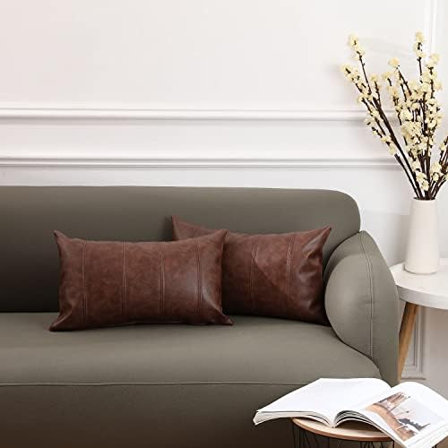 Yaertun paket od 2 lumbalne umjetne kožne pruge Dizajn ukrasnog baca jastuk na poklopcu modernih vanjskih kapuljača luksuzne jastučnice za kauč na razvlačenje 12x20 inča tamno smeđe boje