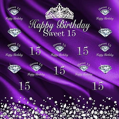 MEHOFOTO Sweet 15 Crown Diamond Photo Background Happy 15th Birthday Party Banner purpurne Pozadine za fotografiju