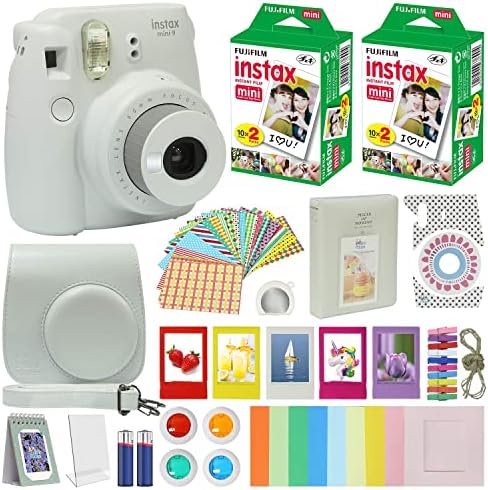 Fujifilm Instax Mini 9 trenutna Kamera Smokey bijela sa torbicom za nošenje + Fuji Instax paket vrijednosti filma paket dodatne opreme, Filteri u boji, Foto Album, razni okviri, selfi sočivo + više