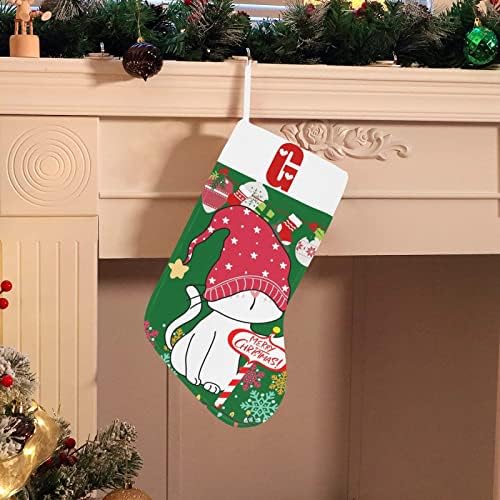 Monogram Santa Cat Božićne čarape sa slovom g i srčani 18 inča Veliki zeleni i bijeli