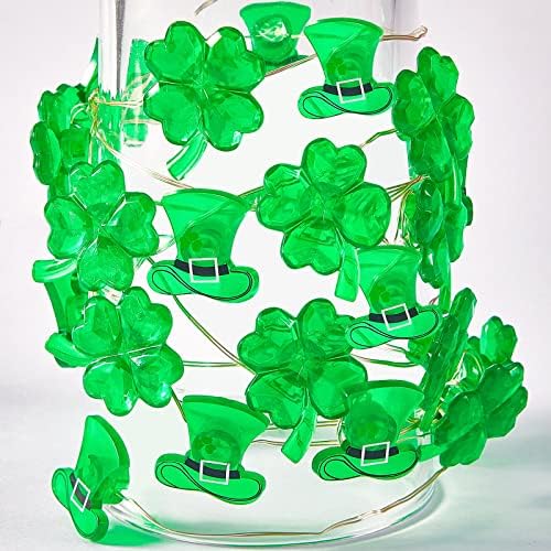 Zelene djeteline Leprechaun šešir svjetla LED St. Patricks Day dekoracije 10 ft 30 LED svjetla sa daljinskim baterijskim upaljenim Djetelinama vilinske djeteline za vanjski unutarnji prozor Party Home Decor