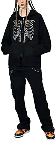 Ženski Y2K Hoodie Gothic Skelets Print Cardigan Dukserice Dugi rukavi prevelizirani pulover jakna
