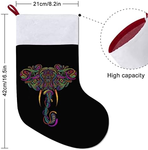 Šareni slon na crnoj personaliziranom božićnom čarapu Početna Xmas Tree Kamin Viseći ukrasi
