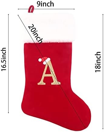 Gonobin 20 inča Božićne čarape crveni baršuna sa bijelim super mekom plišanim manžetom vezene Xmas čarape klasične