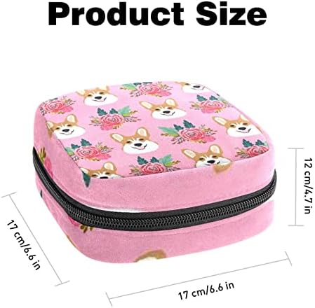 Slatka torba za šminkanje Corgi Pink Florals, kozmetička torba, Prijenosna toaletna torba za žene i djevojčice