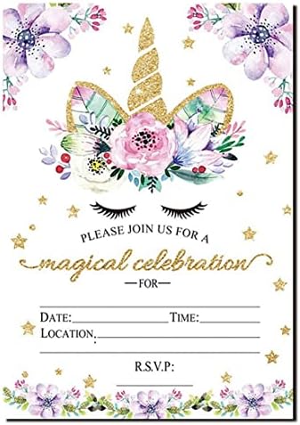 RFAPTM 12 pakovanja dvostrane čarobne pozivnice za rođendan u jednoroga, blistaju jednorožne pozivnice sa