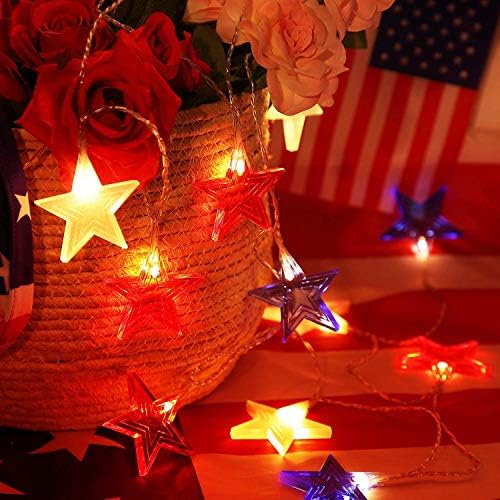 Svjetla za Dan nezavisnosti prijatelja crvena bijela i plava zvijezda svjetlucava svjetla,