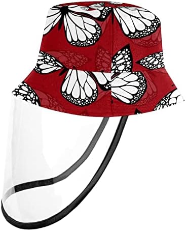 Zaštitni šešir za odrasle sa štitom za lice, ribarskom šeširu protiv sunca, crveni retro stilski leptir