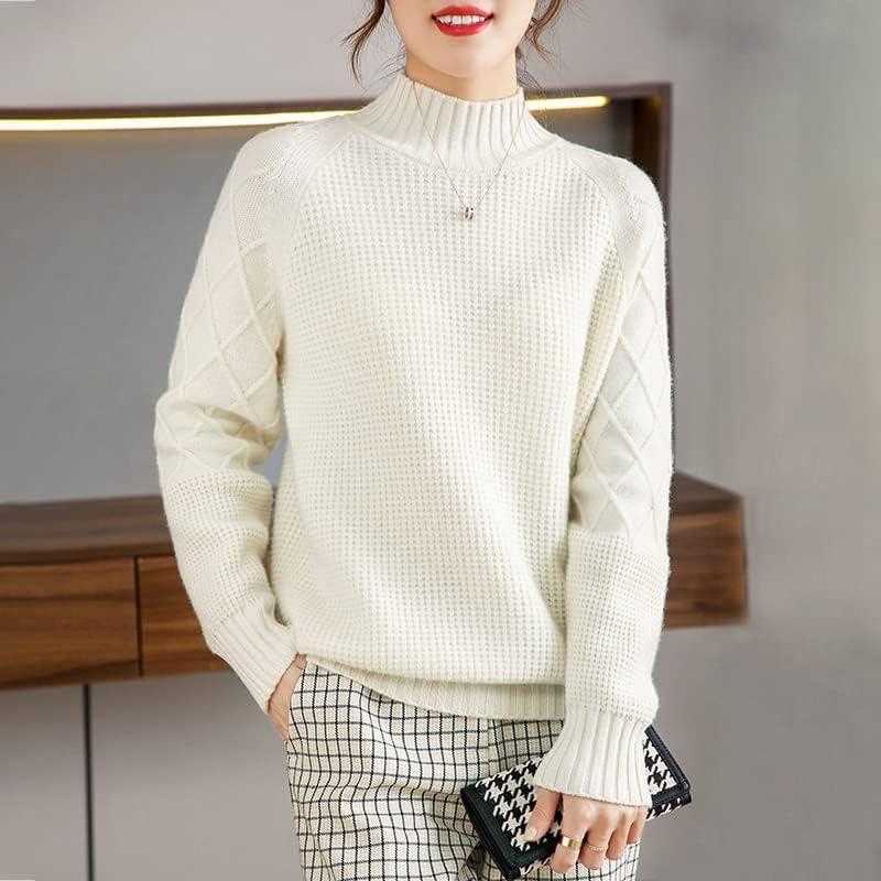 Ženska napola visokog ovratnika od kašmire i lepršavi pulover vuneni džemper pletena gornja