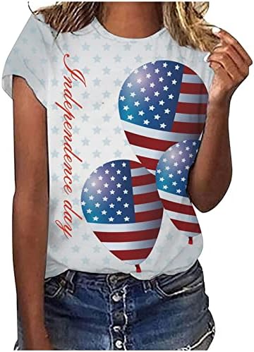 Crew izrez za žene za žene kratki rukav Američka zastava Grafički opušteni lounge bluze Thirts Girls