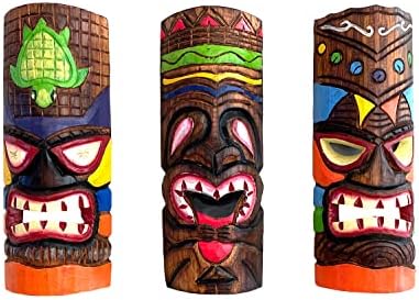 Oma drvena afrička maska ​​zid za zaštitu i središte Tribal Tiki Tiki Decor Decor poklon set od tri 12 visok