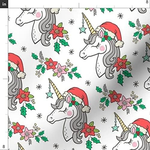 Božićna tkanina - Božićni jednorog na bijelom četvorono 4 inča - Božićni jednorog Santa pamučna tkanina