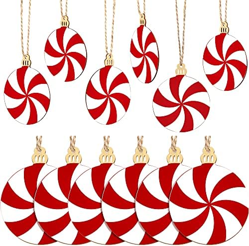 120 komada Božić drveni ukrasi Set pepermint izrezi viseći ukras Drvo bombona viseći ukrasi crveno-bijeli