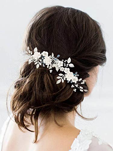 Unicra cvijet Srebrna Bride vjenčanje Hair Vine Pearl Bridal hair Piece Blue Rhinestone Hair Accessories list traka za glavu za žene i djevojčice