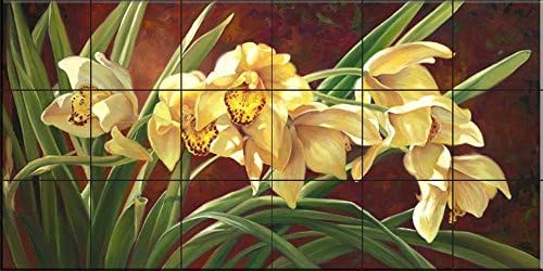 Ceramic Tile Mural-Golden Cymbidium Orchid-by Laurie Snow Hein