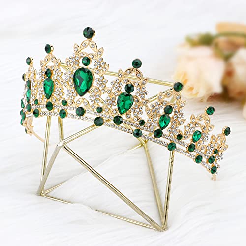 SuPoo zelena tijara i kruna za žene Zlatna Rođendanska kraljica kruniše vještački dijamant princeza