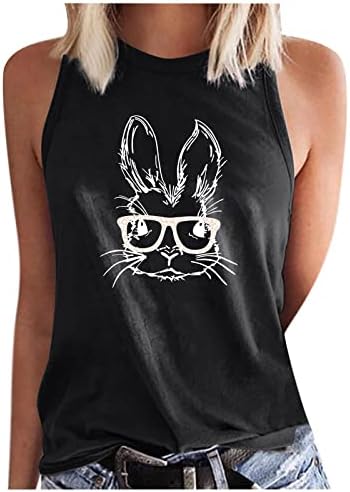 Uskršnji rezervoar za žene zec naočale Ležerne majice okrugli vrat Tees vrhovi ljetni modni pulover bez rukava