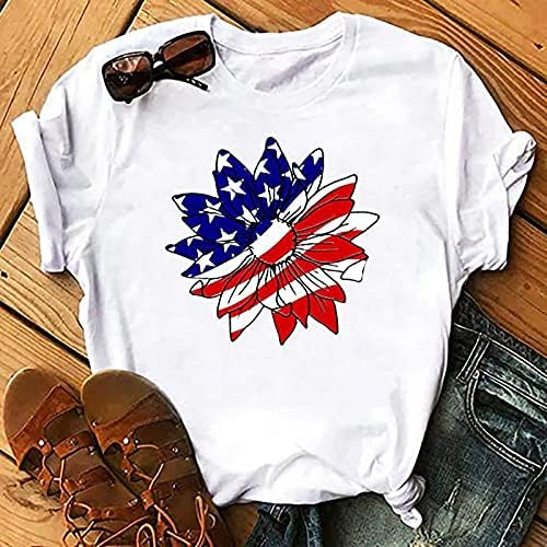 Ženska američka zastava vrhova 4. jula, kratkih rukava / kratkih rukava kratka majica, majica casual