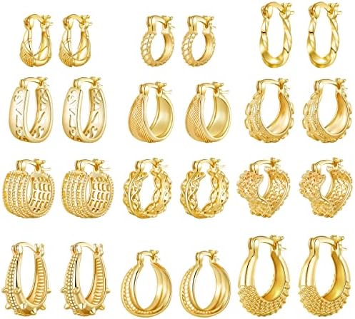 12 pari Zlatne ploče naušnice s obručem od kamenčića za žene i djevojčice naušnice