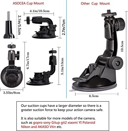 Asocea action fotoaparat za usisni čaj sa vijkom kompatibilan sa Gopro Hero i elastičnom podesivom nosačem za glavu sa Akasom EK7000 GoPro Hero