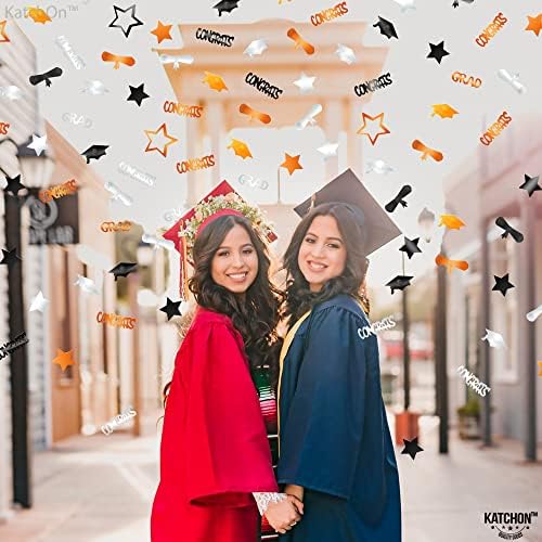 Katchin, narandžasta i crna diplomiranja Confetti 2023 - Pakovanje od 1000 | Čestitamo Grad Confetti za narančaste dekoracije diplomiranja klase 2023. | Diplomirani centri, dekoracije mature 2023