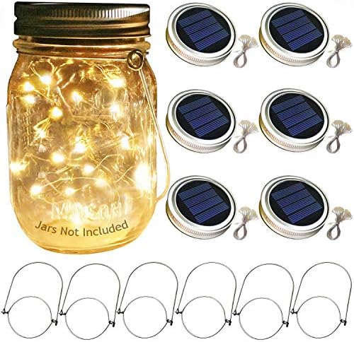 Solar Mason Jar Lid Lights, 6 paket 30 Led String Fairy Star Firefly Jar poklopci svjetla, 6 vješalice