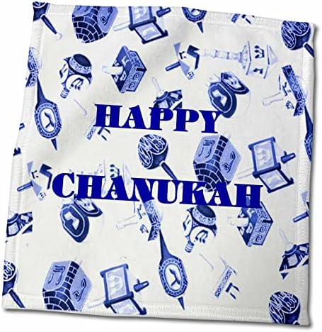 3droze plavi Dreidls n Happy Chanukah ručnik, 15 x 22, bijeli