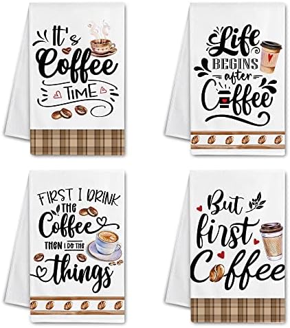Heksagram kafe kuhinjski ručnici set od 4, ljubavnici za kafu pokloni ručnici za ručnike za kavu za kuhinju ručnike za kuhinju Pokloni za kuhinju, ljubitelji kafe za žene
