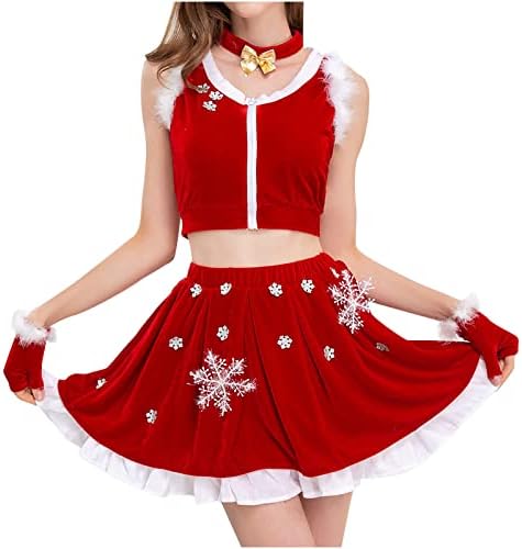 Ženska seksi plišana cijev Tops Mini suknje 2kom Set Božić Crvena pahuljica kratka haljina