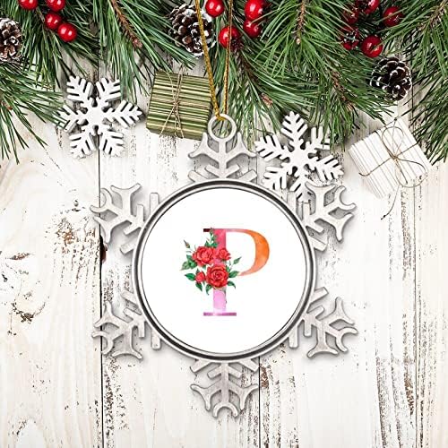 Crvena cvjetna Abeceda slovo P božićno drvo viseći Ornament Metal personalizirani inicijali Božić ukrasi za