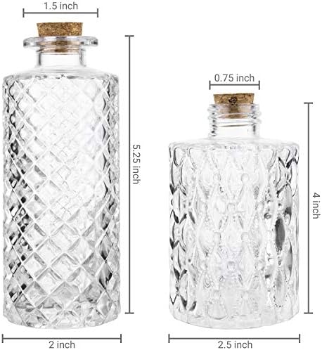 MyGift vintage reljefne boce od difuzora, dekorativne čiste staklene boce sa plutanim poklopcem, set od 2
