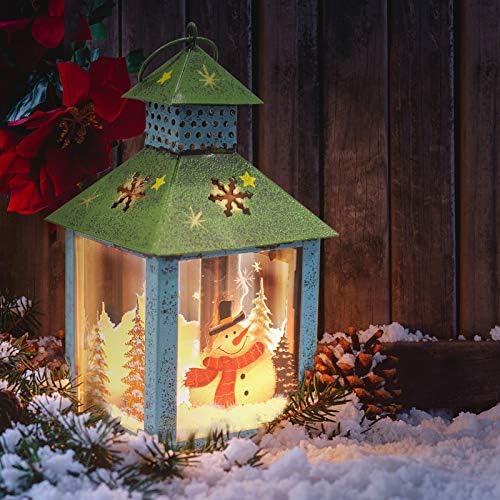 Božićna dekoracija lampiona sa svijećama - Santa dekorativni svijećnjak, rustikalni, ručno oslikani Metal