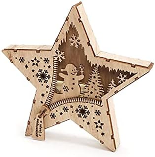 Drvena zvijezda u obliku noć svjetlo Božić Snowflake snjegović Ornament Svečana LED odmor dekor za police