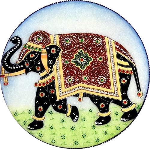 Purpledip mramora Slika Royal Elephant: Ručno obojene pločice sa zlatnim radom & perle, 9x9 inča, Indijski