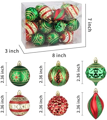 Joiedomi 24kom 2.36 Božić Ball ukrasi, crvena & amp; zelen & amp; zlato Glitter Ball sa Bor oblik, Božić