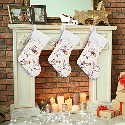 Alaza Božićne čarape Glazbeni kosturi Haloween Classic Personalizirani Veliki ukrasi za porodičnu odmor Sezona za zabavu Dekor 1 paket, 17.7 ''