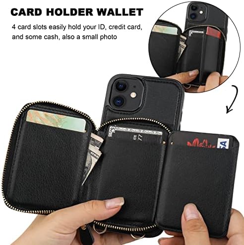 Bocasal RFID blokirajuća torbica za novčanik za iPhone 12/12 Pro, Podesiva torbica za torbicu sa zatvaračem