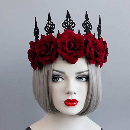Halloween Lolita Vintage Style traka za glavu Crna čipkasta baroka Vintage Queen cvjetna cvjetna kruna za kosu