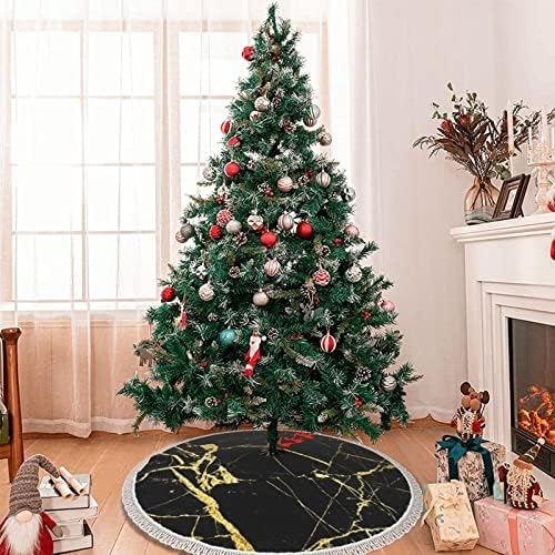 Crni zlatni mramorni ispis božićne suknje sa drva sa tassel 48 zadebljajući Xmas Tree Skirts Xmas