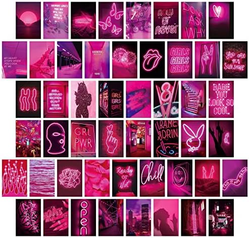 Muybien 50kom Pink Neon estetske slike zidni kolaž Kit, estetski posteri za dekor fotografija u spavaonici, zidni umjetnički printovi za dječake djevojčice, Kolekcije postera, dekor spavaće sobe za tinejdžere