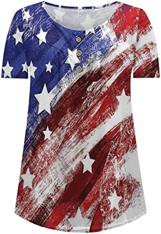 Američka zastava vrhovi ženske majice za ženske tunike za nošenje sa gamašima kratkih rukava Henley Bluzes Flowy