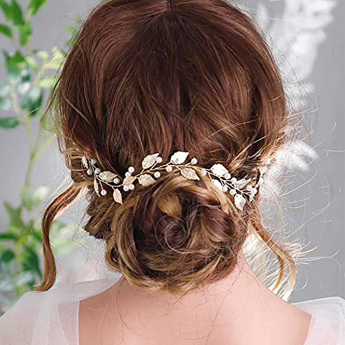 JONKY Leaf Hair Vine Pearl hair Piece Gold hair Accessory Bridal Headbadal Wedding Headpiece za