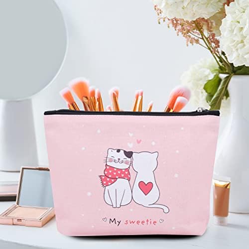 Pink Cat torba za šminkanje platnena kozmetička torba za žene sa patentnim zatvaračem torbica velikog
