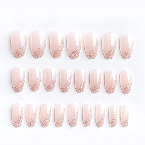 YoYoee kratka francuska presa na noktima-Glitter Pink False naols slatki lažni nokti akrilni lažni nokti za žene i djevojke