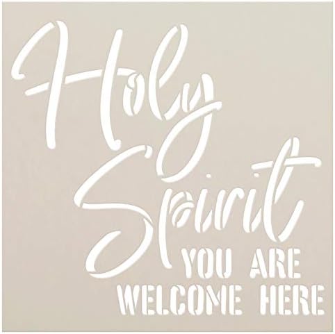 Sveti Duh ovdje ste dobrodošli Stencil by StudioR12 | vjera Craft Christian Kurzivni rustikalni prednji