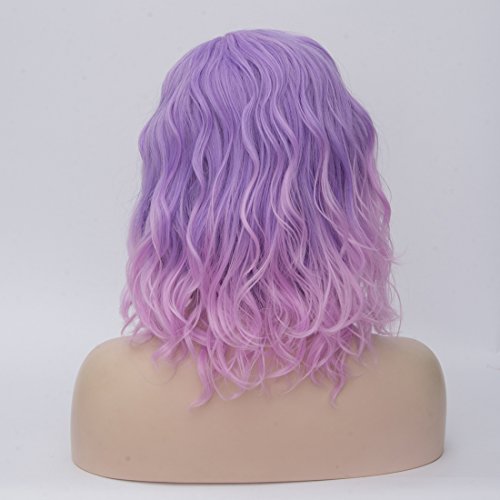 BUFASHION 14 žene kratke ružičasto ljubičaste Bob valovito ljepilo manje Sintetička perika za kosu dostupno 46 Boja(Pink Purple)