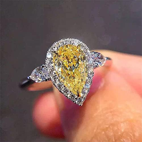 FAUX 925 srebrni srebrni puni dijamantni prsten pjenušava citrinski suzavac 3 karat cirkonijska posvećenost