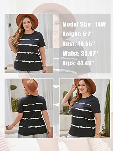 Visilly Womens plus veličine vrhova boja blok t košulje s kratkim rukavima Tunike XL-4XL
