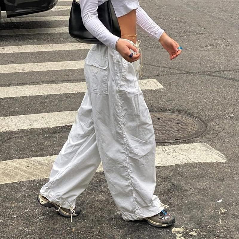 Ženske vrećaste teretne hlače Niske struke Labave širine pantalone za noge Cinch Cindstrings Joggers Dukset Hippie Streetwear
